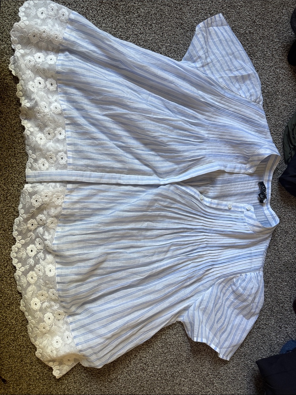 J. Crew Blue & White Striped Eyelet Hem Blouse